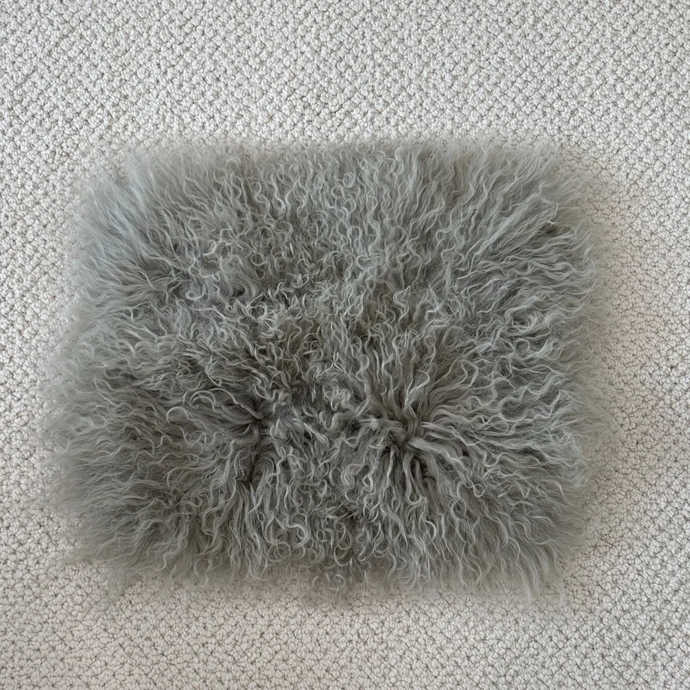 POTTERY BARN | 12x16 Grey Fluffy Fur Pillow Cover